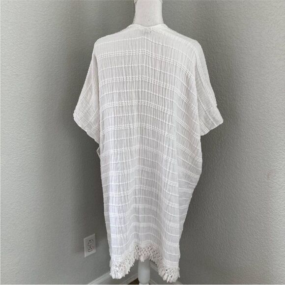 Aerie Womens White Crochet Fringe Hem Open Front Kimono Cover Up Cardigan OS - Picture 3 of 7